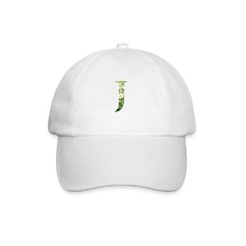 Letter J, Monogram, Floral Pattern - Baseball Cap - white/white - Front