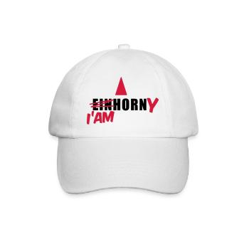 Einhorn T-Shirt - I'am Horny - Mallorca T-Shirts - Baseballkappe - Weiß/Weiß - Vorne