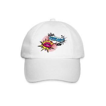 Kiss Me - Kussmund - Popart - Sexy Lips - Baseballkappe - Weiß/Weiß - Vorne