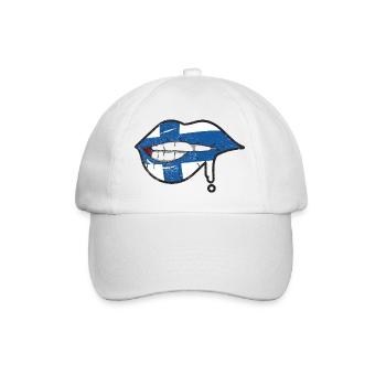 Finnland Flagge Lippen Suomen Lippu - Baseballkappe - Weiß/Weiß - Vorne