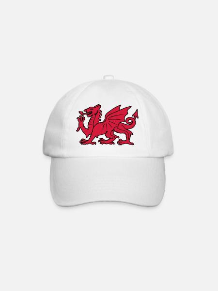 welsh red dragon wales cymru - Baseball Cap - white/white