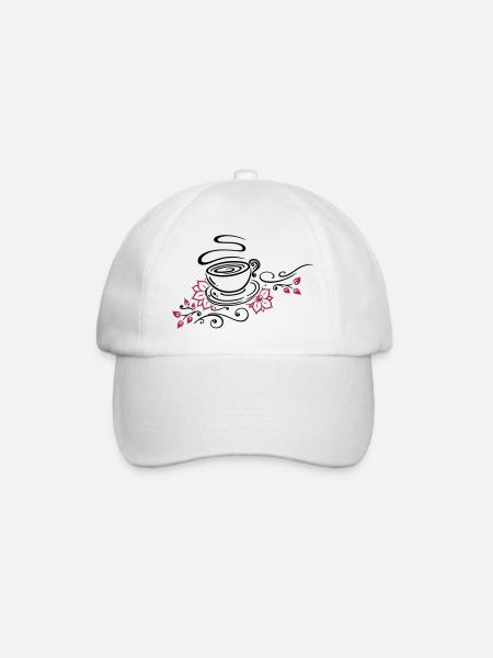 Tea, tea cup, tea time, cherry blossoms - Baseball Cap - white/white