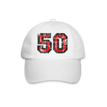 Zahl 50 (Vintage Rot) 50. Geburtstag Nr. 50 - Baseballkappe - Weiß/Weiß - Vorne