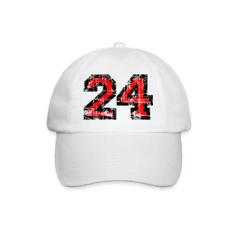 Zahl 24 (Vintage Rot) 24. Geburtstag Nr. 24 - Baseballkappe - Weiß/Weiß - Vorne
