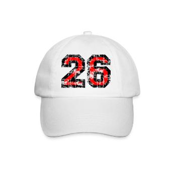 Zahl 26 (Vintage Rot) 26. Geburtstag Nr. 26 - Baseballkappe - Weiß/Weiß - Vorne