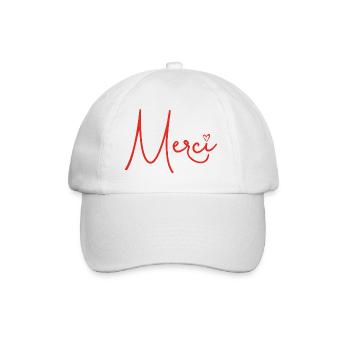 Merci avec Rouge Cœur – Merci Design - Casquette classique - blanc/blanc - Devant