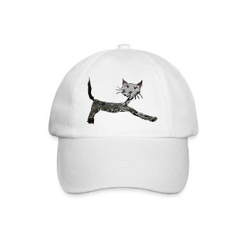 Funny cat, children's drawing, comic - Baseball Cap - white/white - Front