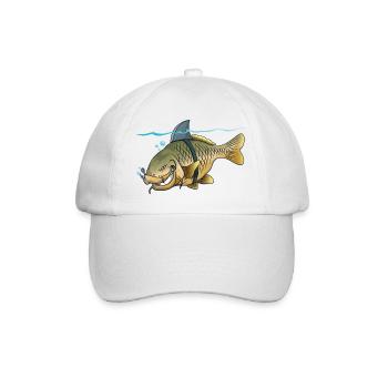 Shark Carp Lustiges Angelzeichentrick-Design - Baseballkappe - Weiß/Weiß - Vorne