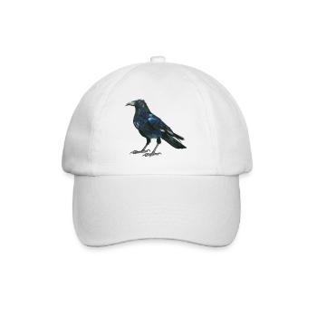 Raven crow with slightly bluish green feathers - Baseball Cap - white/white - Front