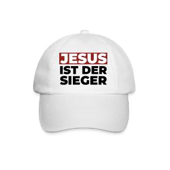 Jesus Christus ist der Sieger - Christliches Shirt - Baseballkappe - Weiß/Weiß - Vorne