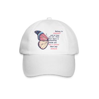 Schmetterling Blume Motivationsspruch Spruch Frau - Baseballkappe - Weiß/Weiß - Vorne