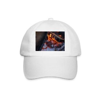 Close up of wood on fire with embers and smoke - Baseball Cap - white/white - Front