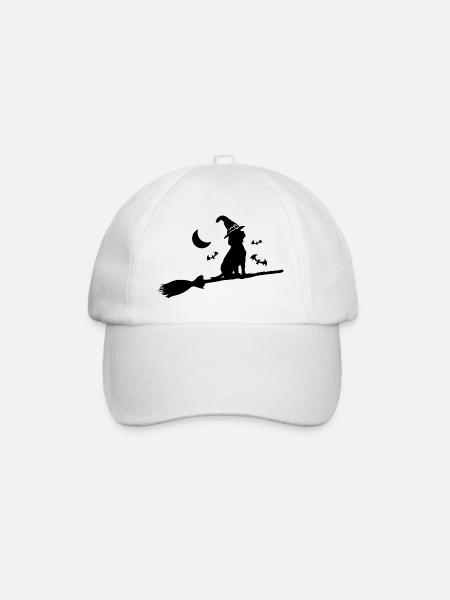 Süßer Beagle auf Hexen Besen an Halloween - Baseballkappe - Weiß/Weiß