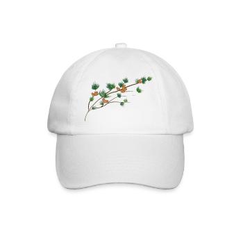 filigree drawn larch branch with cones - Baseball Cap - white/white - Front