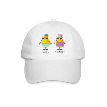 Mango - Womango - lustige Früchte, Wortspiel - Baseballkappe - Weiß/Weiß - Vorne