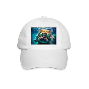 Hector die Schwimmkatze mit Taucherbrille - Baseballkappe - Weiß/Weiß - Vorne