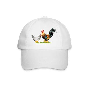 stately rooster with hen and chick offspring - Baseball Cap - white/white - Front