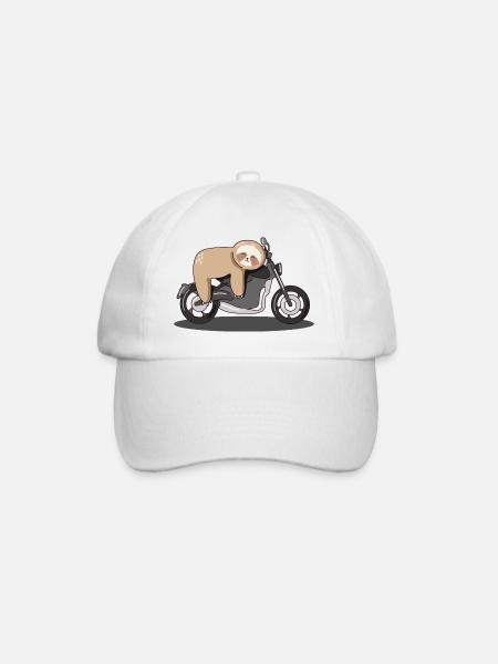 Faultier Motorrad fahren Motorbike chillen - Baseballkappe - Weiß/Weiß