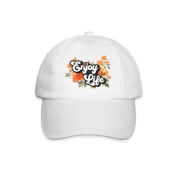 Enjoy Life Floral Retro Hippie Typgorafie Design - Baseballkappe - Weiß/Weiß - Vorne