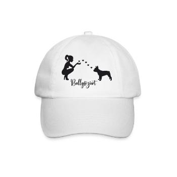 Französische Bulldogge mit Frau - Baseballkappe - Weiß/Weiß - Vorne