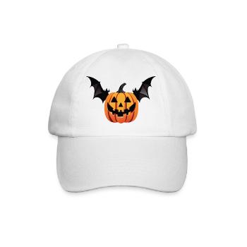 Schauriger Fledermaus-Kürbiskopf mit Flügeln - Baseballkappe - Weiß/Weiß - Vorne