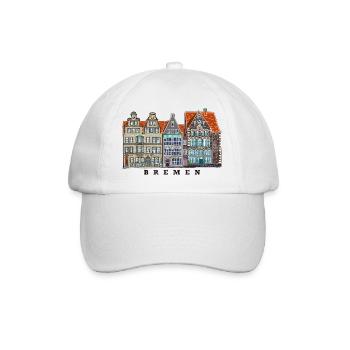Bremen, Deutschland, Zeichnung Häuser Marktplatz - Baseballkappe - Weiß/Weiß - Vorne