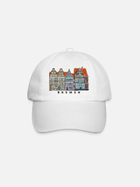 Bremen, Deutschland, Zeichnung Häuser Marktplatz - Baseballkappe - Weiß/Weiß