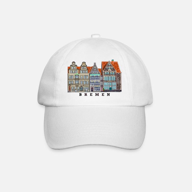 Bremen, Deutschland, Zeichnung Häuser Marktplatz - Baseballkappe - Weiß/Weiß