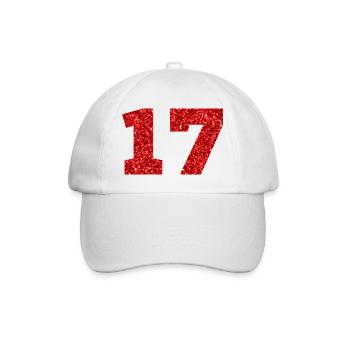 Nummer 17 Roter Glitzer - 17-jähriges Jubiläum - Baseballkappe - Weiß/Weiß - Vorne