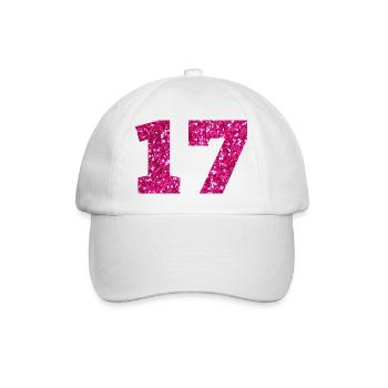Nummer 17 Pink Glitter - 17. Geburtstag - Baseballkappe - Weiß/Weiß - Vorne