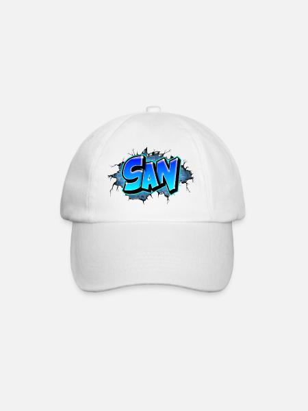 Graffiti SAN printed on t-shirts, caps, bags... - Baseball Cap - white/white