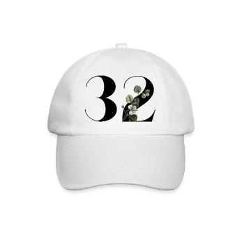 Number 32 Floral Green - 32nd Floral Birthday - Baseball Cap - white/white - Front