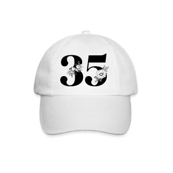 Numéro 35 floral noir - 35e anniversaire floral - Casquette classique - blanc/blanc - Devant