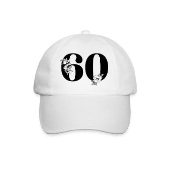 Black Floral Number 60 - 60th Floral Birthday - Baseball Cap - white/white - Front