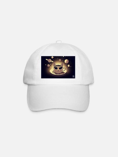 Space Cat Kaffee - Baseballkappe - Weiß/Weiß