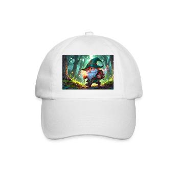 Abenteurer-Gnom Zwerg im verzauberten Fantasy Wald - Baseballkappe - Weiß/Weiß - Vorne