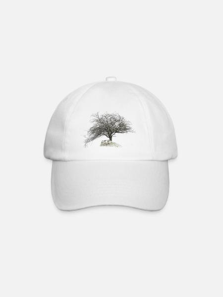 Mystischer Baum auf einem Hügel bei Nacht, 001425 - Baseballkappe - Weiß/Weiß