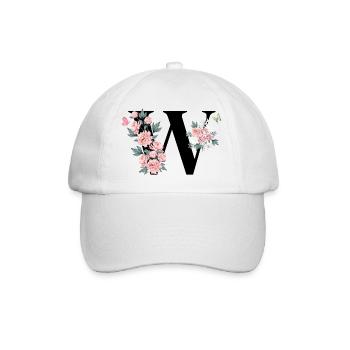 Buchstabe mit rosa Blumen - Baseballkappe - Weiß/Weiß - Vorne