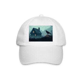 Haunted House Illustration Poster - Baseball Cap - white/white - Front