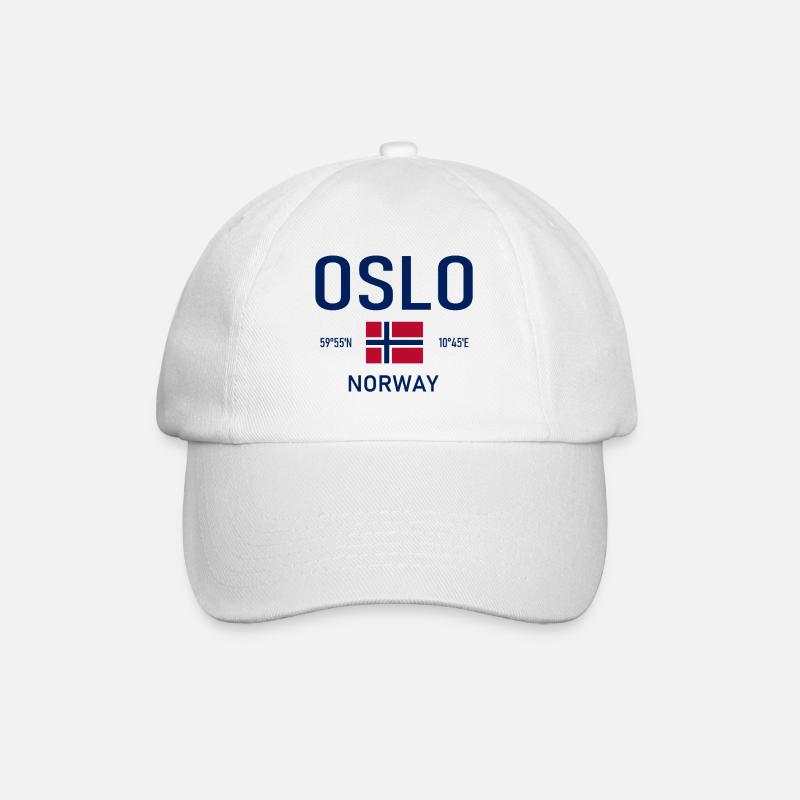 Oslo - Norvège - Coordonnées - Drapeau - Casquette classique - blanc/blanc