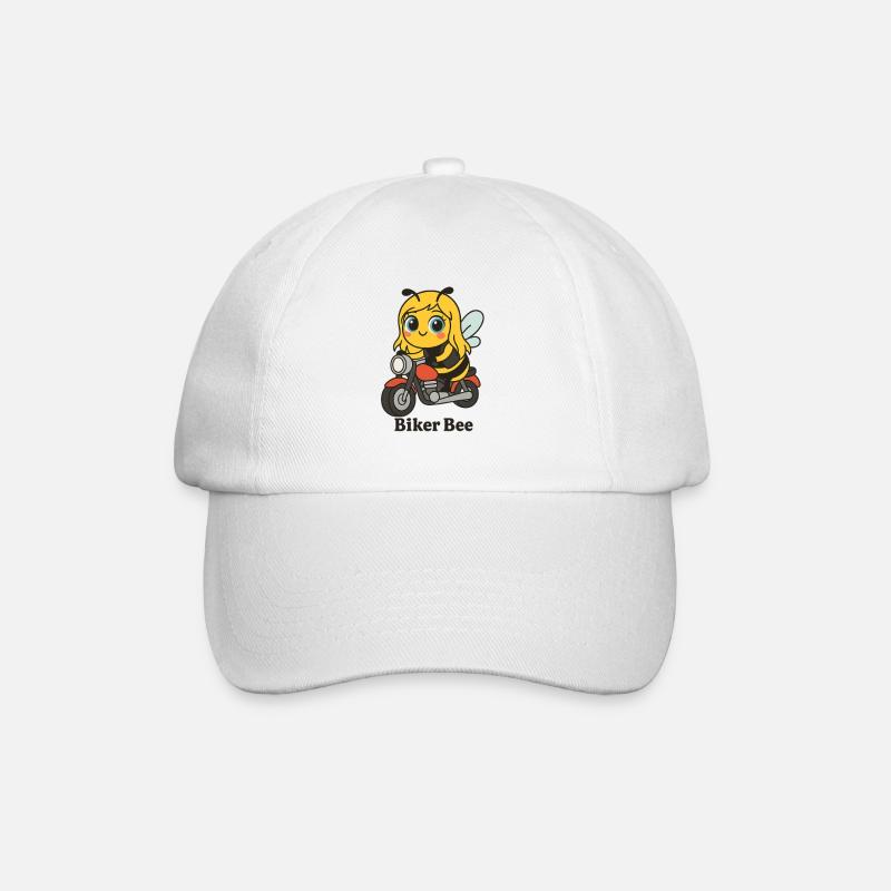 Biker bee with red motorcycle - Baseball Cap - white/white