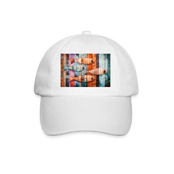 Colorful mosaic fish - Baseball Cap - white/white - Front