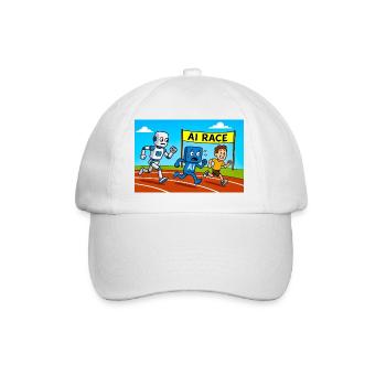 AI Race Running Cartoon Design - Baseball Cap - white/white - Front