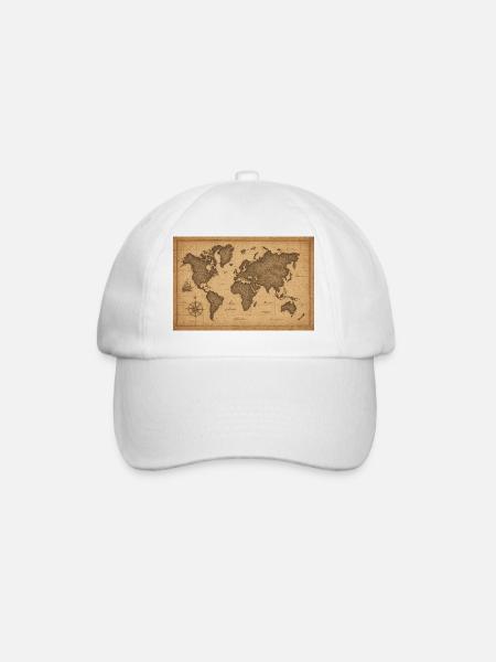 Vintage World Map Sepia Nautical - Baseball Cap - white/white