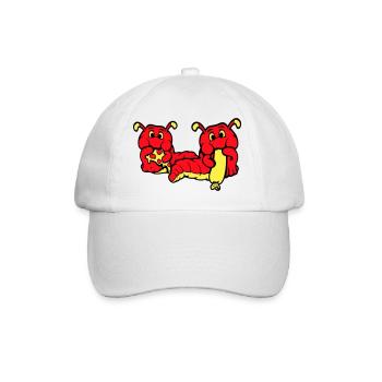 2 Caterpillars Worm Happy Eating Pizza Sausage Eating - Baseball Cap - white/white - Front