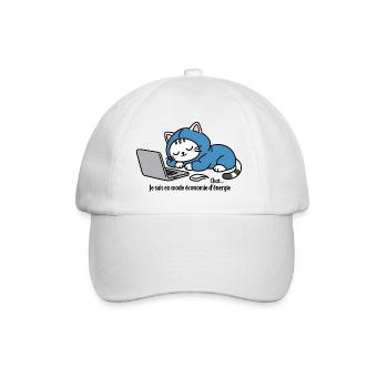 Katze im blauen Kapuzenpullover auf Laptop - Baseballkappe - Weiß/Weiß - Vorne