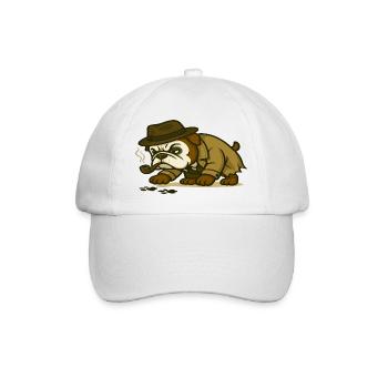 Detektiv Bulldog mit Rohr und Fußspuren - Baseballkappe - Weiß/Weiß - Vorne