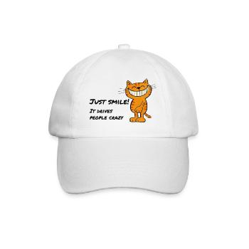 Souris juste – Chat souriant Chat du Cheshire - Casquette classique - blanc/blanc - Devant