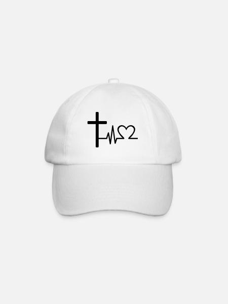 Cross Heartbeat Line – Minimalist Christia - Baseball Cap - white/white