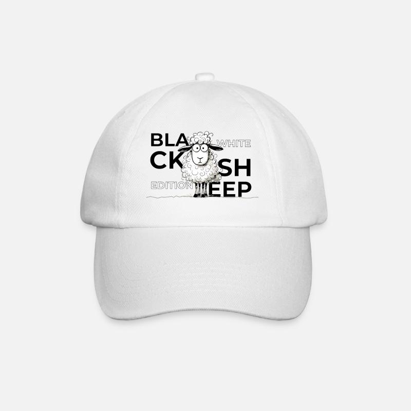 Black Sheep White Edition Typo Trend Schafe Spruch - Baseballkappe - Weiß/Weiß
